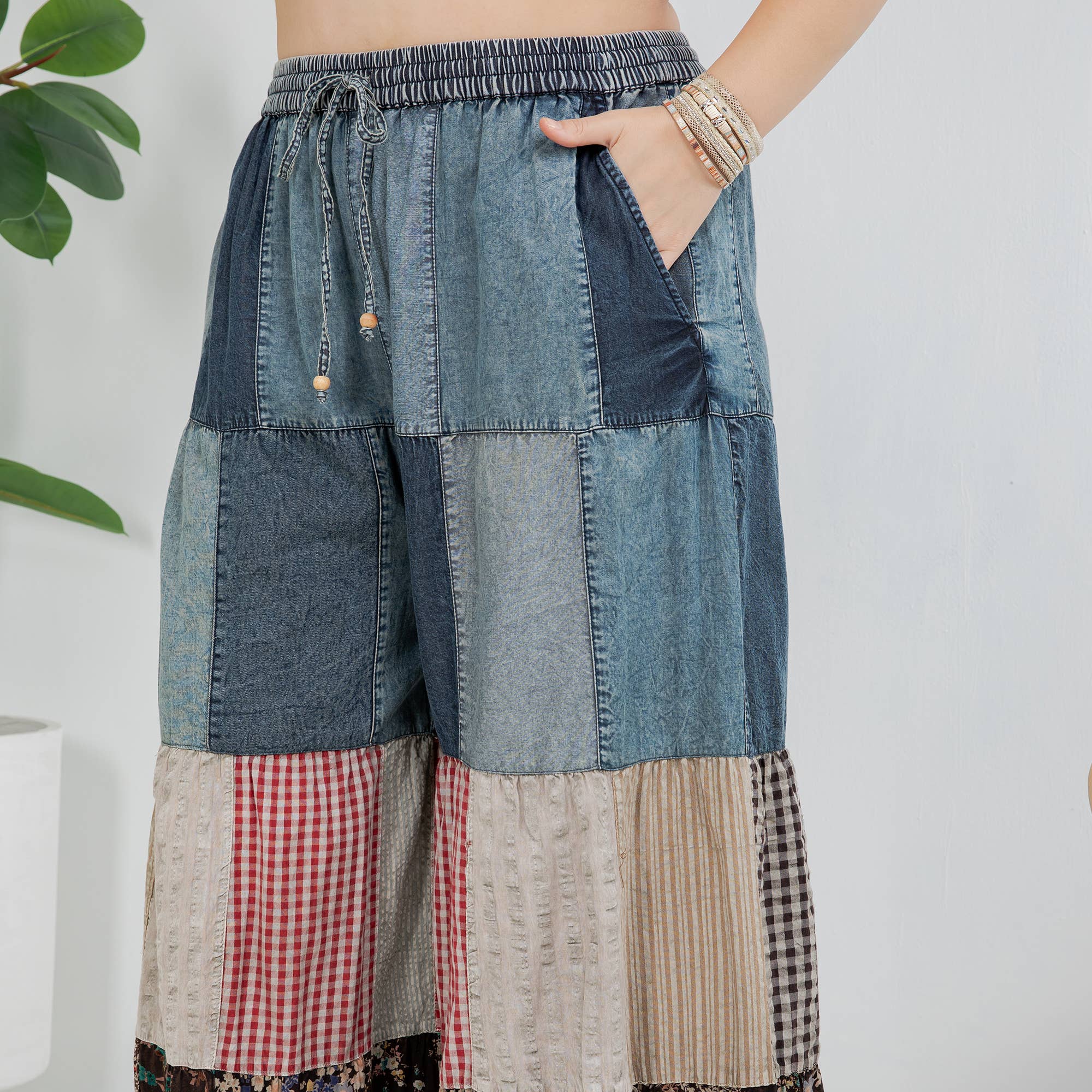 Young Threads - Venta al por mayor Pantalones - Mujer - Pantalones de Encaje y Punto con Inserciones de Parche en Denim de Capas Boho (Nuevo)13