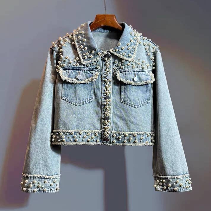 Giacca di jeans con perline a mano SY578Y Donna Primavera Estate per la vendita all'ingrosso da parte di Sanyao Fashion