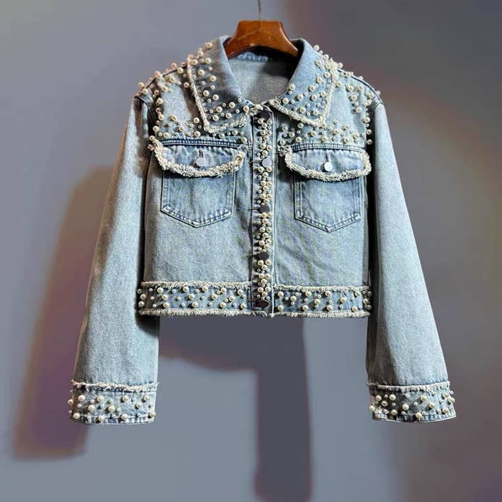 SY578Y Hand Beaded Denim Jacket Women Spring Summer for wholesale by Sanyao Fashion