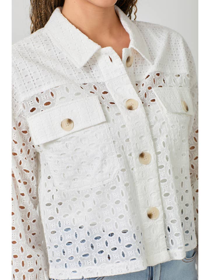 Mystree - Wholesale Jacket - Women's - 61096 Button Down Mixed Eyelet Jacket 5