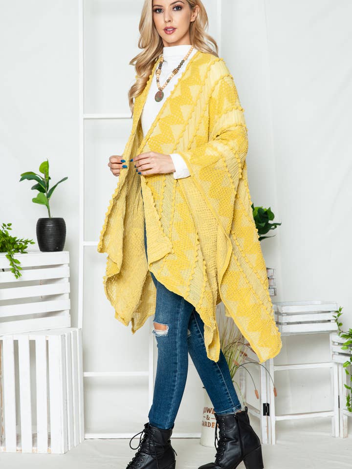 Justin & Taylor - Wholesale Kimono - Women's - Puffer-Up | Soft Textured Cover-Up Kimono With Pom Detail10