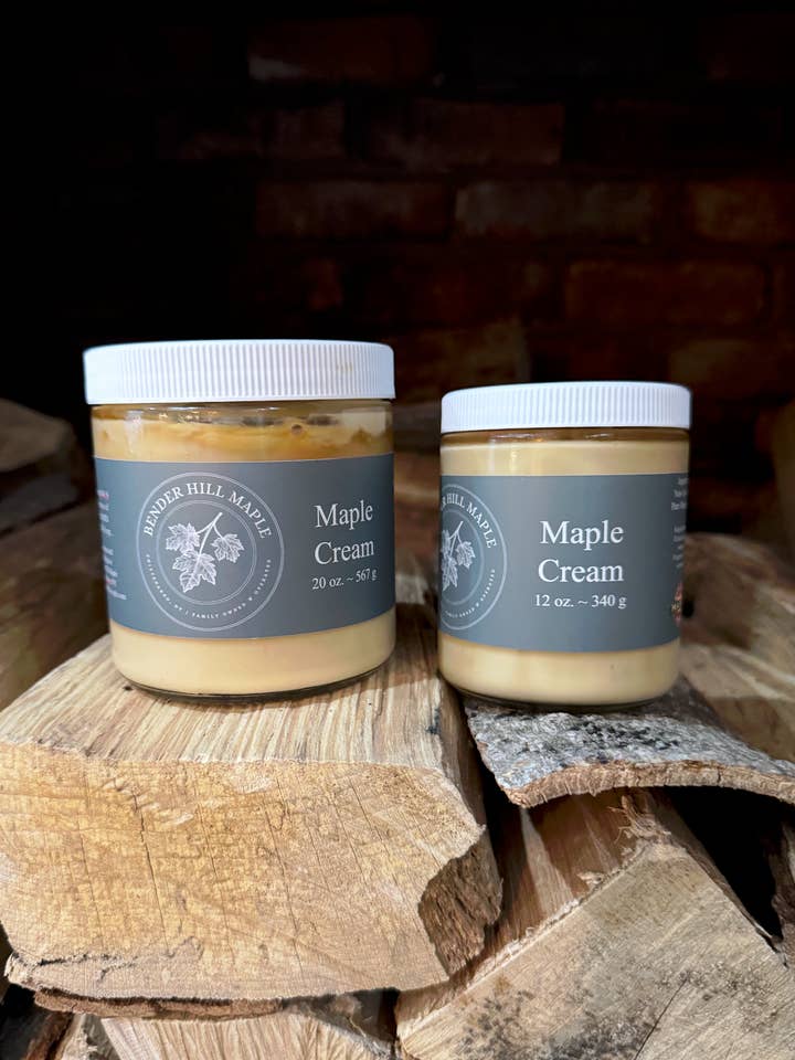 Bender Hill Maple's NYS Pure Maple Cream 20 & 12 oz. glass for wholesale by Bender Hill MapleLLC