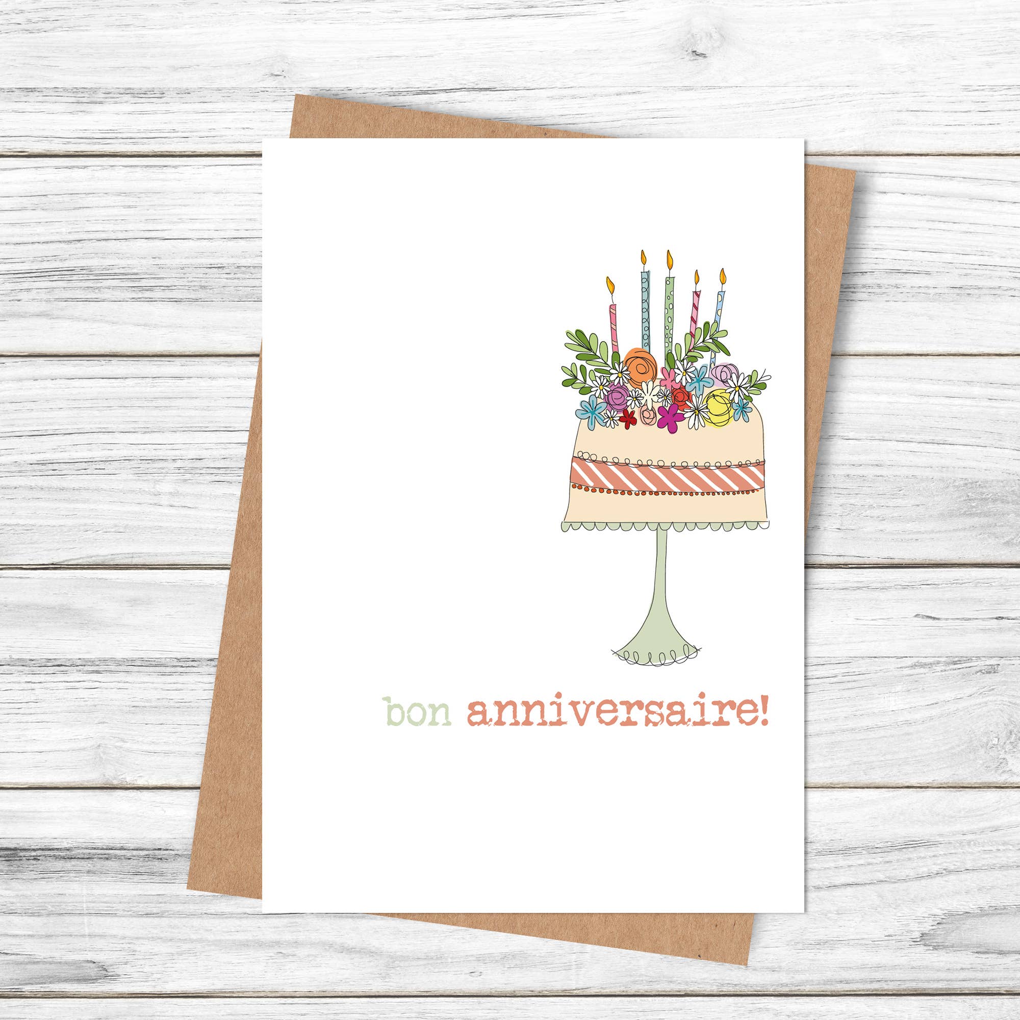Dandelion Stationery - Wholesale Birthday Card - Bon anniversaire! (Happy Birthday Cake) - Greetings Card0