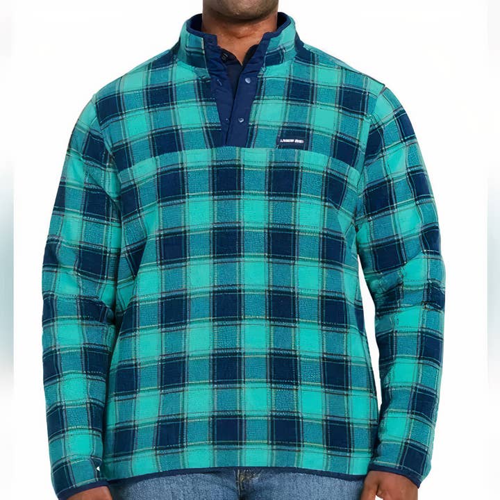 Men's Heritage Fleece Snap-neck Pullover in Seafoam Plaid for wholesale by Colfax