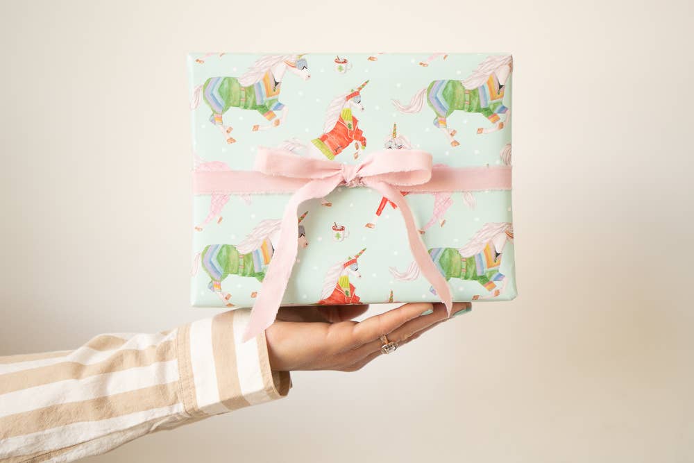 Lana's Shop – wholesale Wrapping paper roll – Unicorn Ski Adventure Gift Wrap Roll3