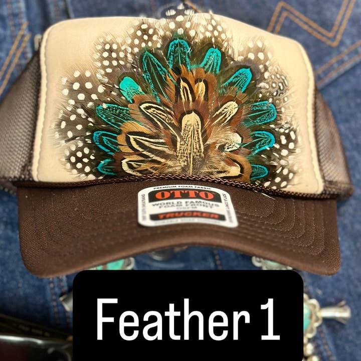 High Ho Silversmithing - Wholesale Trucker Hat - Women's - BROWN AND TAN FEATHER TRUCKER HAT