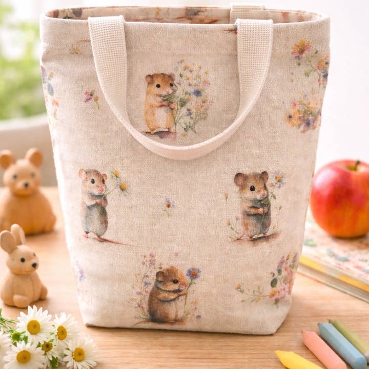 Beige cute Field Mice Cotton Tote – Handmade Bag for wholesale by everydaybags.gifts