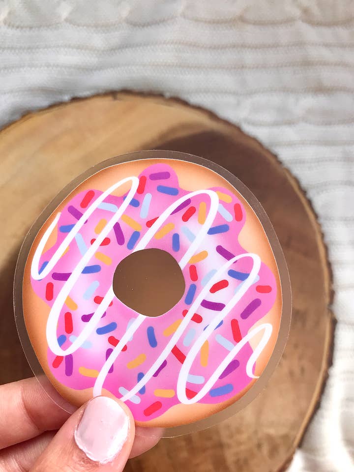 Autocollant en vinyle laminé Donut - Résistant aux intempéries, étanche pour la vente par Sun Sprinkles