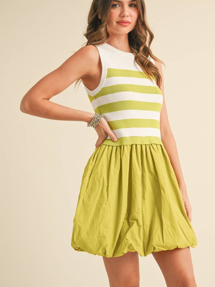 &MERCI - Wholesale Dress - Women's - MIXED MEDIA BUBBLE HEM MINI DRESS MDR3710
