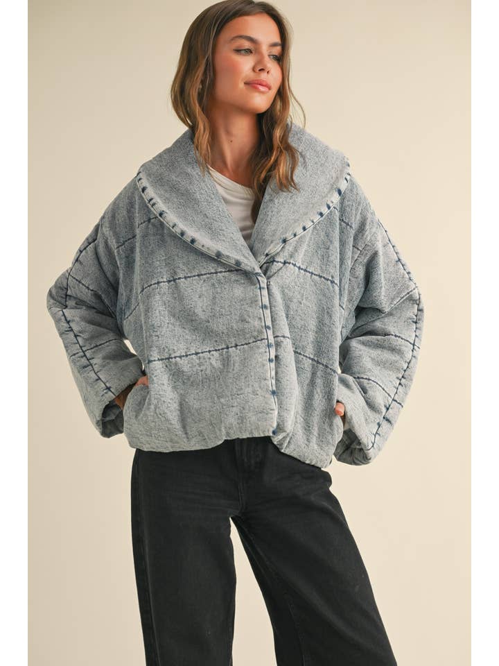 J3762 QUILTED TIE TO CLOSE DENIM JACKET for wholesale on Faire