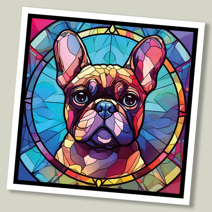 Cartão de felicitação do cão 'Stained Glass' - Buldogue Francês por atacado de Footle Publishing