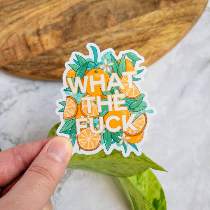 Adesivo de vinil What The Fuck Oranges, 3x2.6" por atacado de Chez Louie Designs