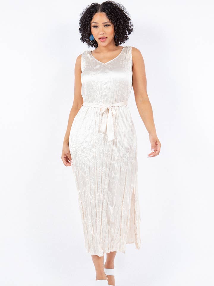 4069-MAD Stretch satijnen jurk met bezemsteel en plooi voor wholesale door Paparazzi