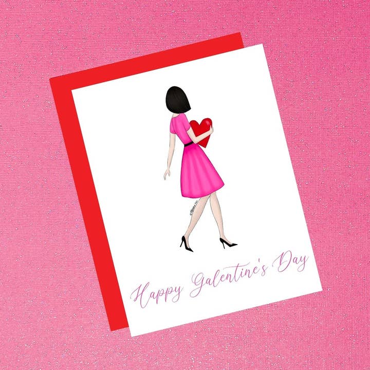 Día de San Valentín, piel clara, cabello negro para venta al por mayor de Tiffany Ascensio Designs | Watercolor Greeting Cards