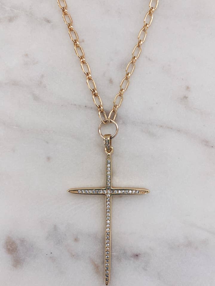 14k Gold Filled CZ Cross Necklace for wholesale by Mac and Ry Jewelry