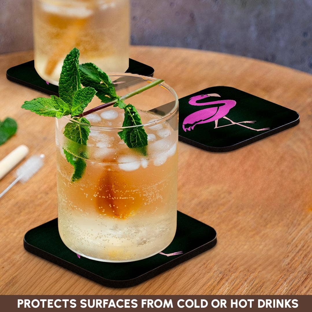 3dRose – Großhandel Untersetzer – 3dRose, Hellrosa Flamingo auf schwarzem Hintergrund, Untersetzer9