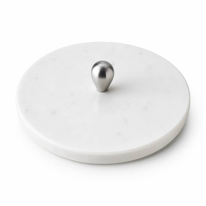 Kalu Creations - Wholesale Cutting board - Round white marble board Ø30 cm with central knob – Pomo | Kalu Creations