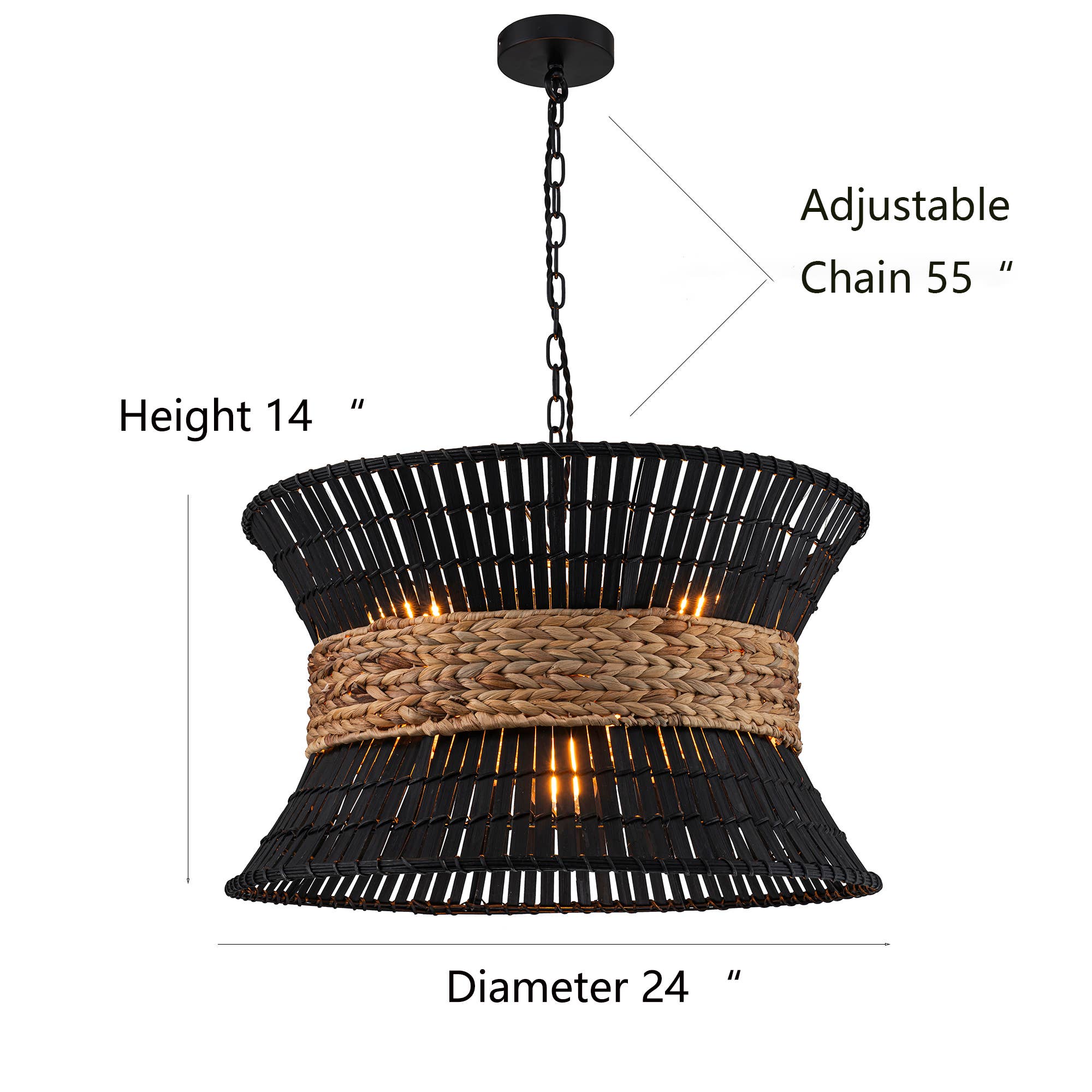 Umber 4-Light Black Rattan Coastal Nautical Chandelier for wholesale on Faire8