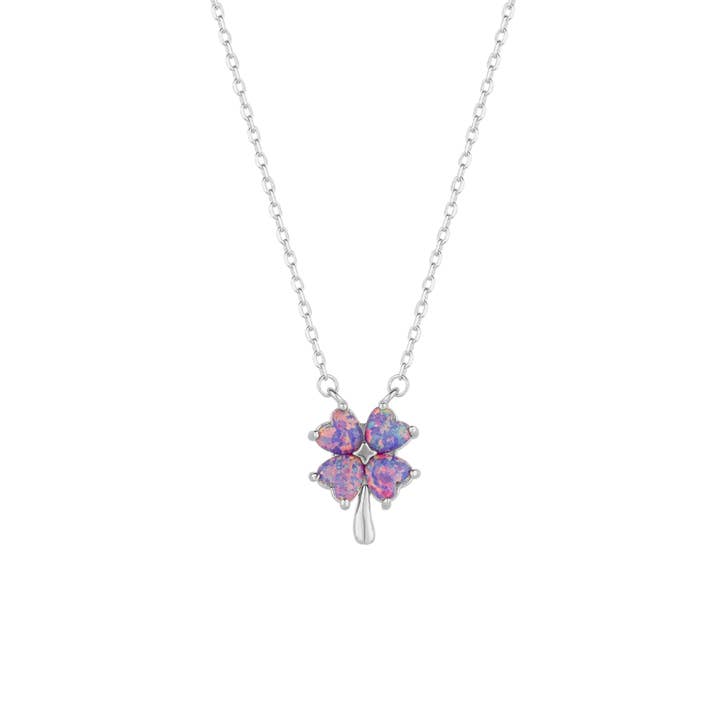Pink & Purple Opal Four Leaf Clover Sterling Silver Necklace for wholesale by Spero London