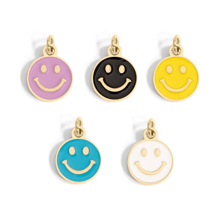 WJW - Wholesale Individual Charm/Pendant - 18K Gold PVD Epoxy Smiley Face Charm