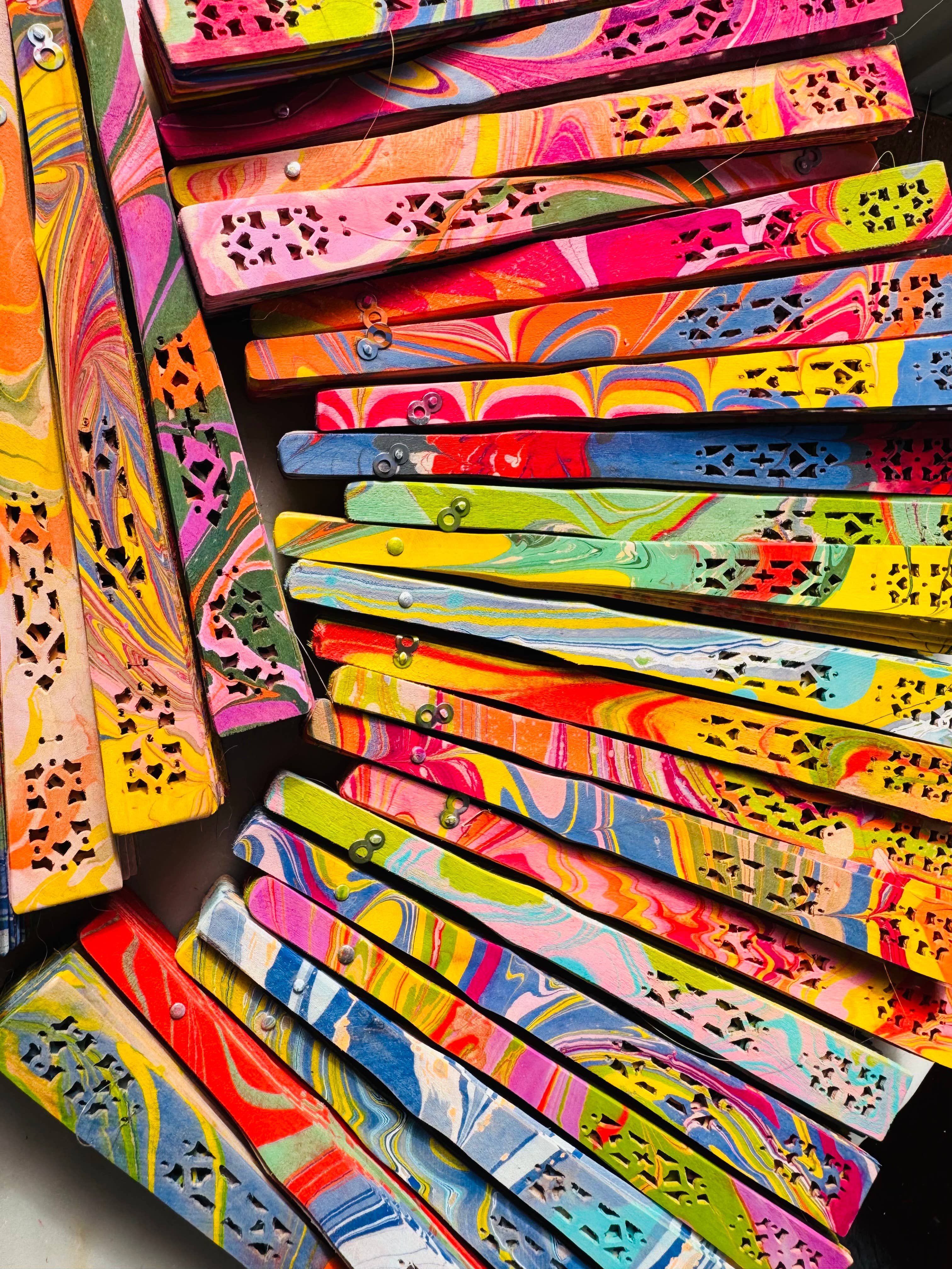 Marbling Art LLC - Wholesale Handheld Folding Fan - Marbled Fans: Unique hand-painted wooden fans1