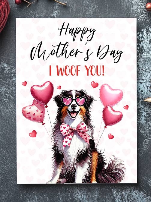 Alles Gute zum Muttertag, ich belle dich an - Australian Shepherd Hundekarte für den Großhandel von Homemade Hollydays Wholesale