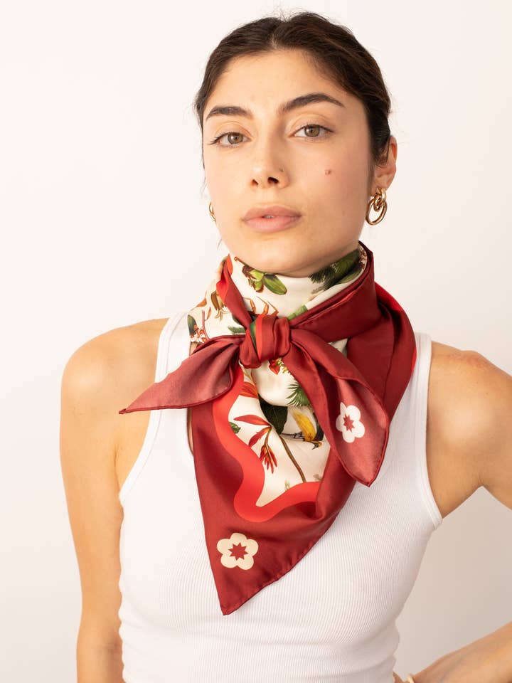 Isla Verde Silk Scarf, Red & Green Silk Twill Scarf for wholesale by Kasama