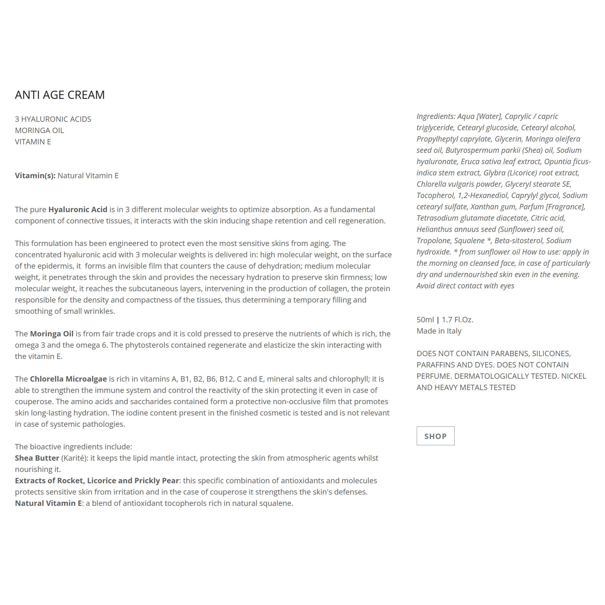 Cecere Monaco (Cecere Laboratories - Cecere Group)) - Wholesale Anti-aging moisturizer - Anti Age Cream 3 hyaluronzuur Moringa-olie Vitamine E4