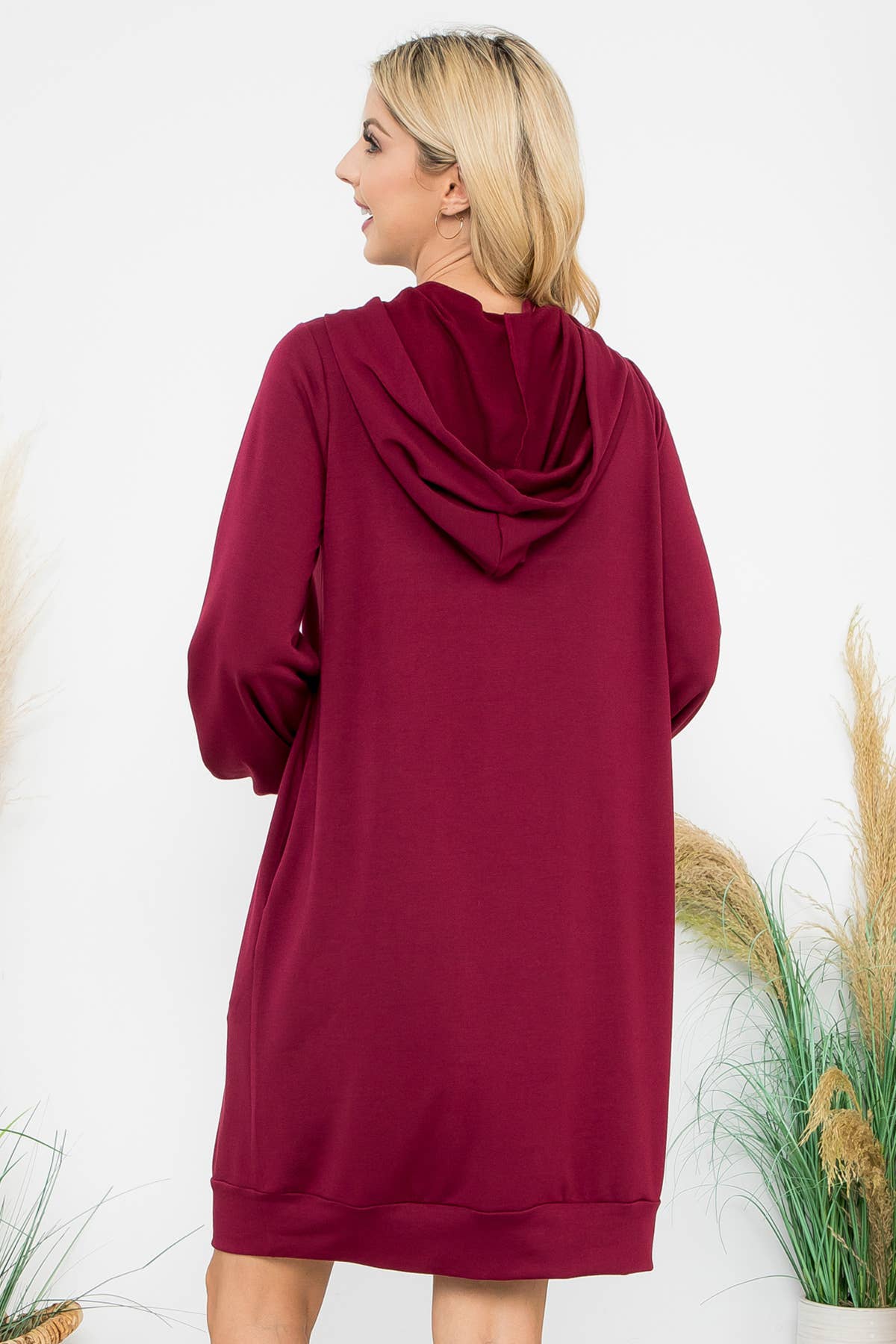 You & Me - Wholesale Dress - Women's - YMD10061V-FRENCH TERRY LONG PUFF SLEEVE HOODIE DRESS11