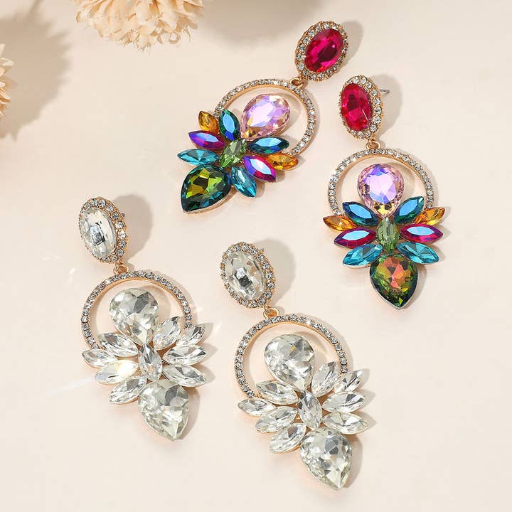 Marquise Stone Cluster Embellished Statement Drop Evening Earrings for wholesale by Sensibling Corp.