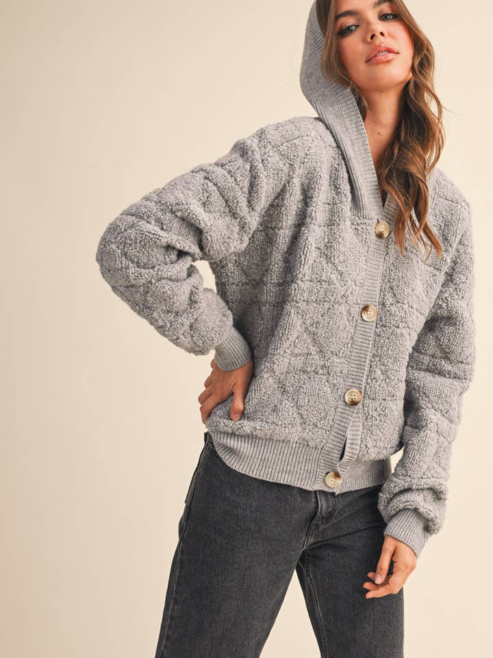 &MERCI - Wholesale Cardigan - Women's - FUZZY KNIT HOODIE CARDIGAN MSW1094143
