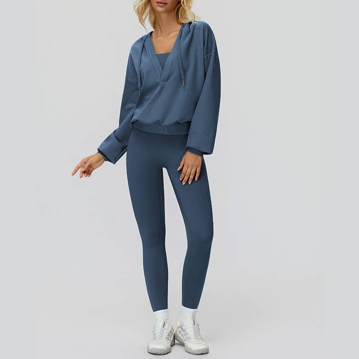 WONDERXFANS - Vendita all'ingrosso Completo sportivo - Donna - Giacca con cappuccio a V+Top sportivo+Leggings a vita alta19