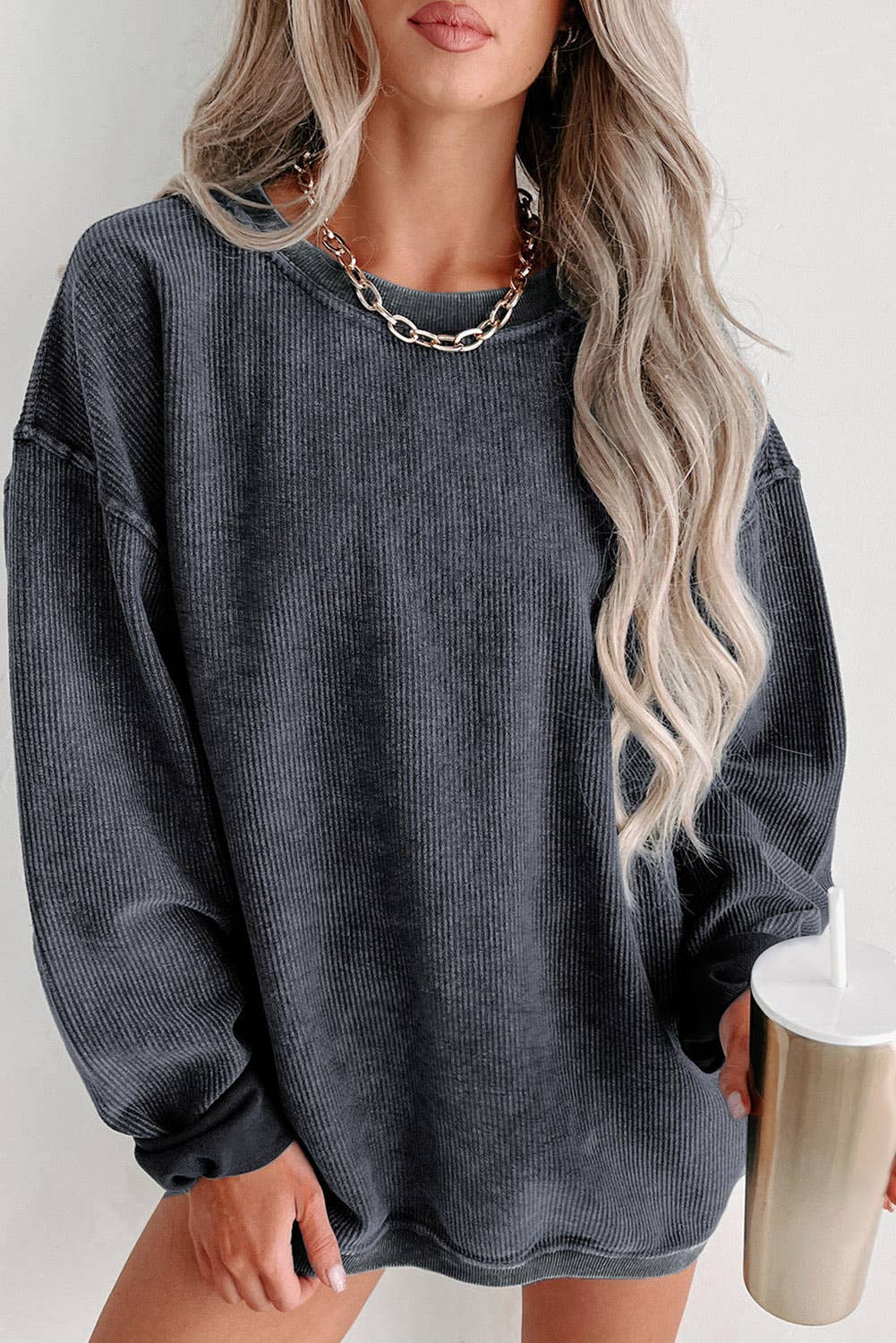 Lovesoft - Wholesale Sweatshirt - Women's - Custom Solid Ribbed Knit Round Neck Pullover Sweatshirt8