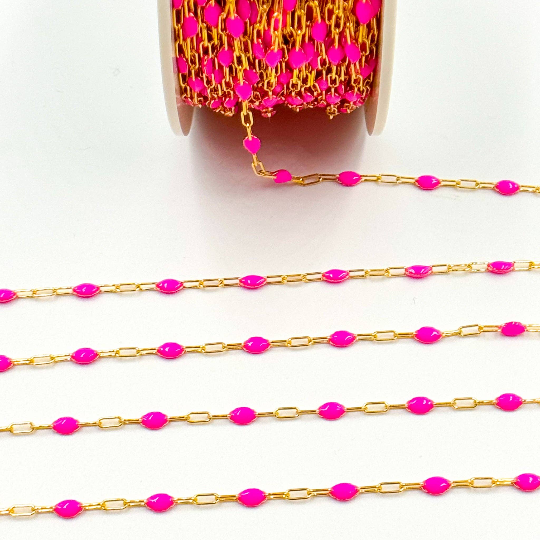 Jewels & Chains - Wholesale Link & Chain Necklace - V250-PKGF. 14k Gold Filled Pink Color Enamel Satellite Cable Chain4