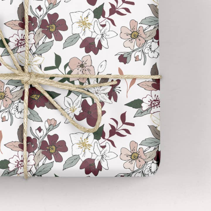 Inpakpapier/-verpakking met bloemen - Tabitha's Garden - Bourgondië voor wholesale door Pixel & Bloom