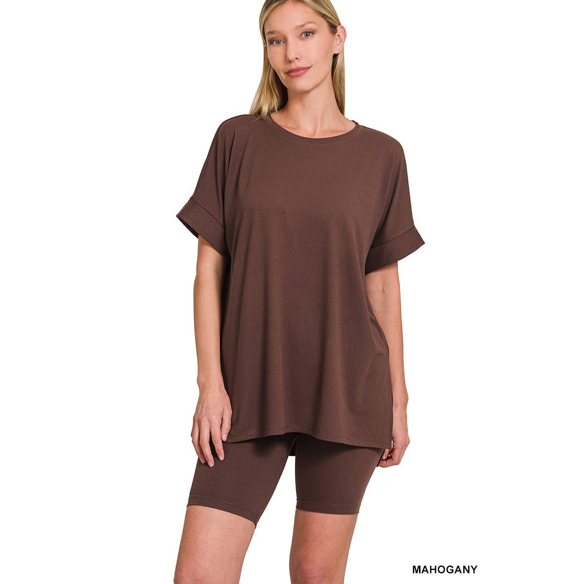 Apolline – wholesale Lounge set – Women's – BRUSHED DTY MICROFIBER ROUND NECK TOP AND BIKER SHORTS8