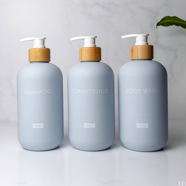 Color Series Shower Dispenser Set of 3 - Waimea Collection, Sky Blue for wholesale by Joie Designs Co. | Refillable Bottles