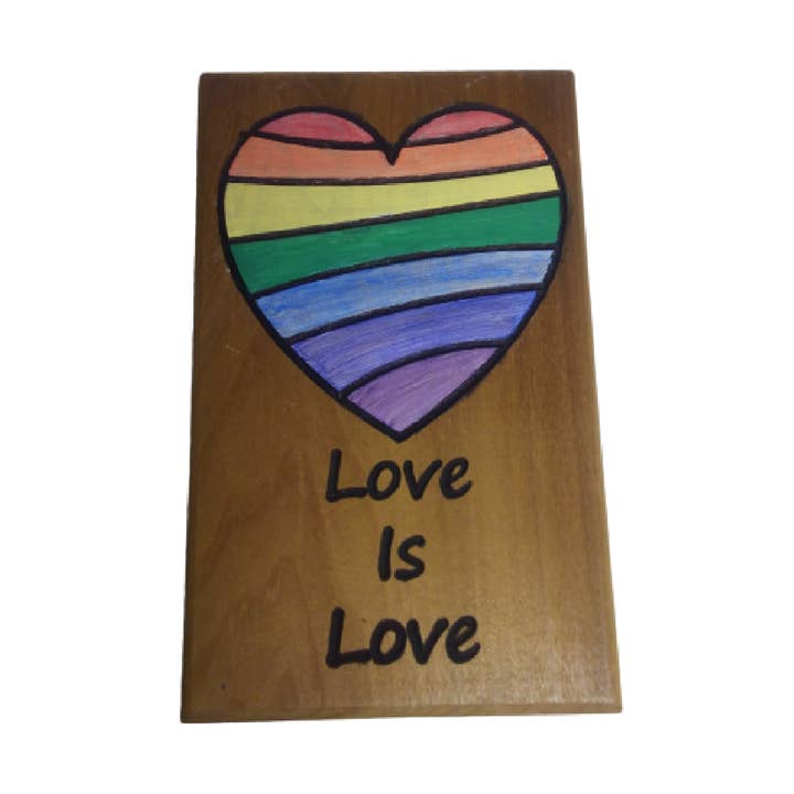 Love is Love Carved Wood Sign for wholesale by Canary Hill Works