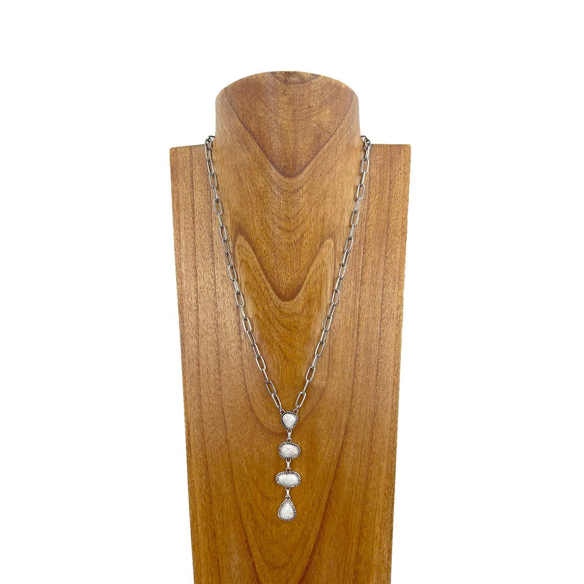 Western Elite Jewelry - Vendita all'ingrosso Collana con ciondolo/pendaglio - NKY231115-05-BLUE Catena in metallo argentato da 22 pollici con quattro gocce di pietra turchese blu4