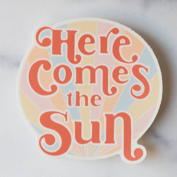 Here Comes the Sun Vinyl Sticker for wholesale by Click Bloom