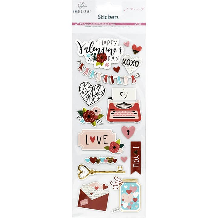 Valentine Chipboard Stickers – Romantic Icons – 17 pcs for wholesale by Angels Craft