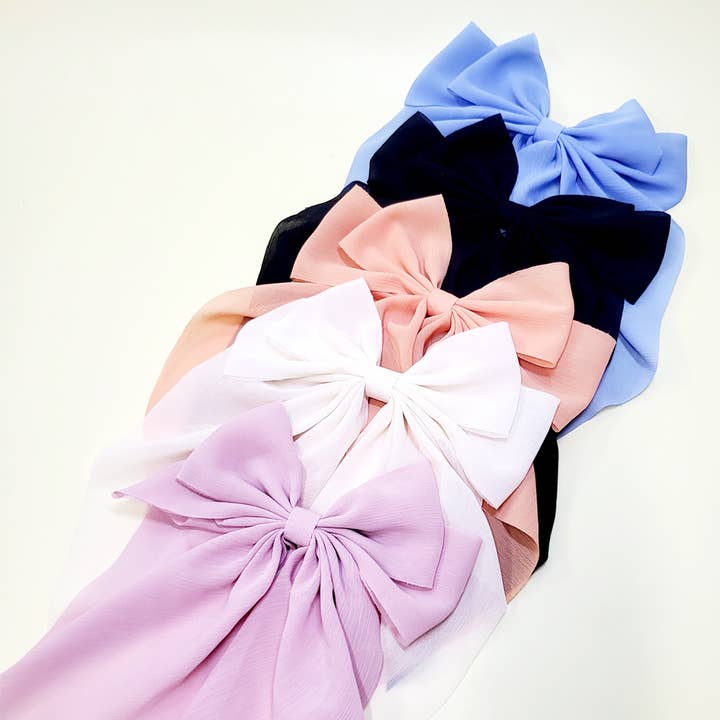 Assorted Color Long Tails Fabric Hair Bow for wholesale on Faire