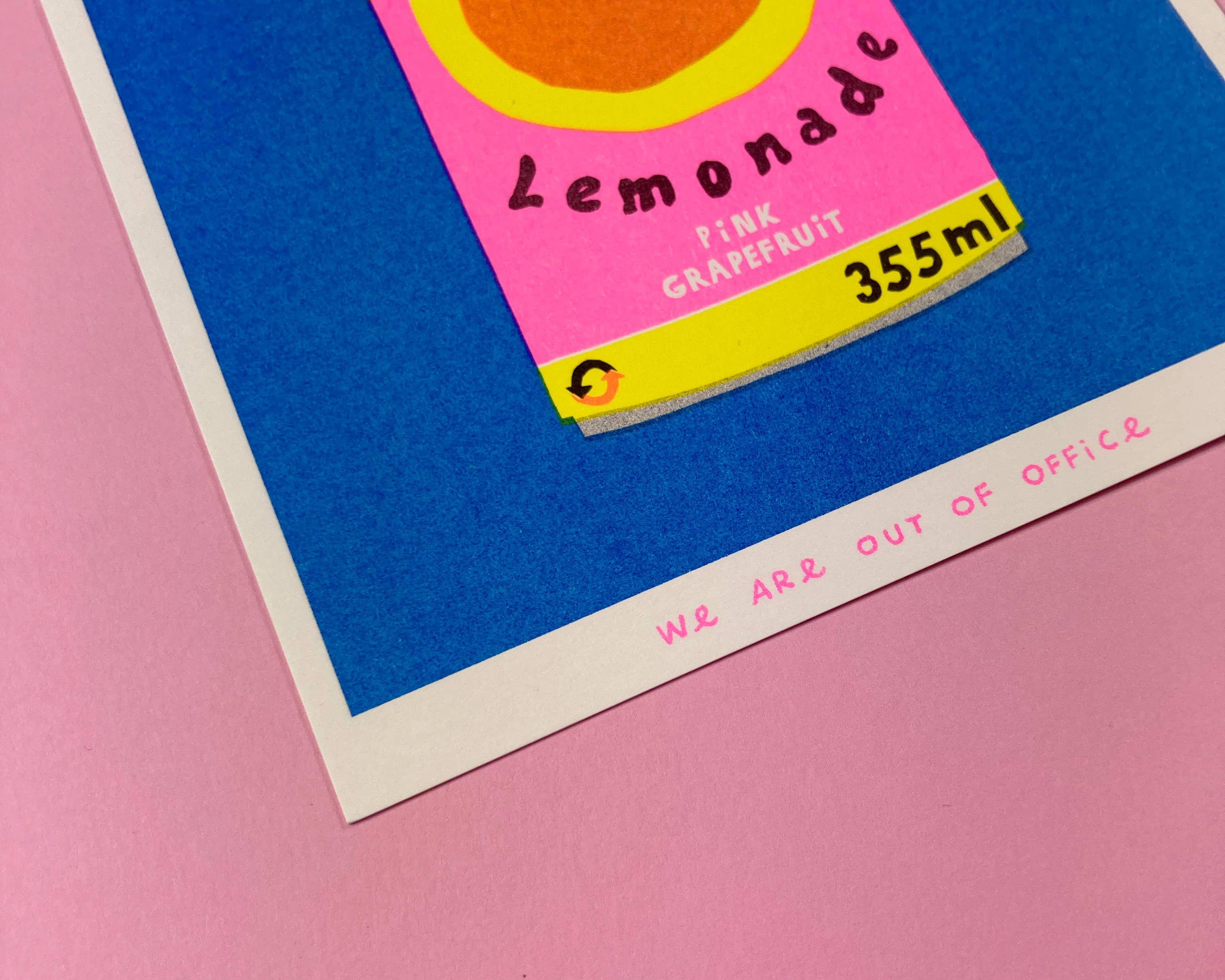 We are out of office - Wholesale Art Print - A risograph print of a can of Paloma Lemonade1