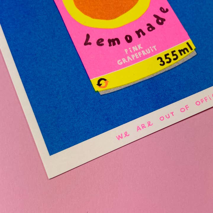 We are out of office - Wholesale Art Print - A risograph print of a can of Paloma Lemonade1
