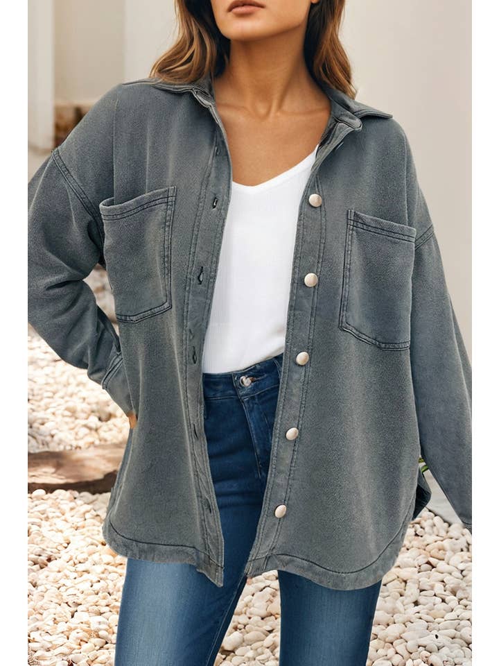 Medium Grey LDC Solid Shirtcolla Metal Button Go Everywhere Jacket for wholesale on Faire2