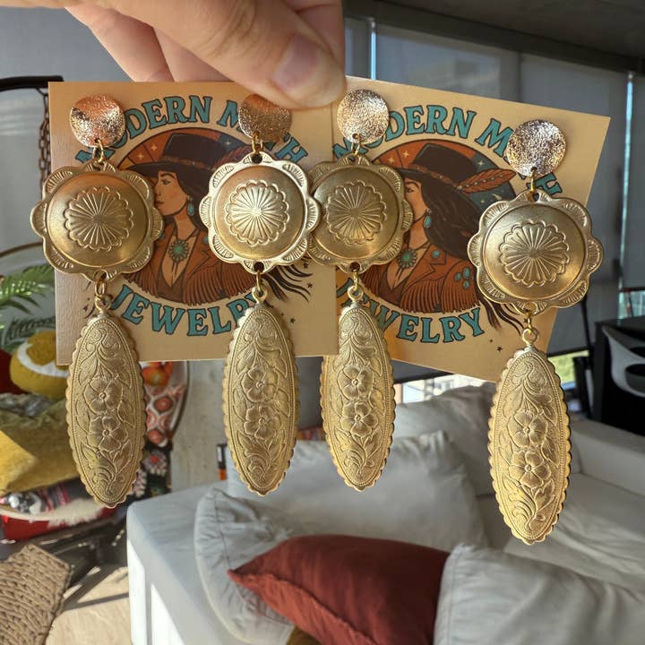 Decorative concho earrings for wholesale by Modern Myth Jewelry