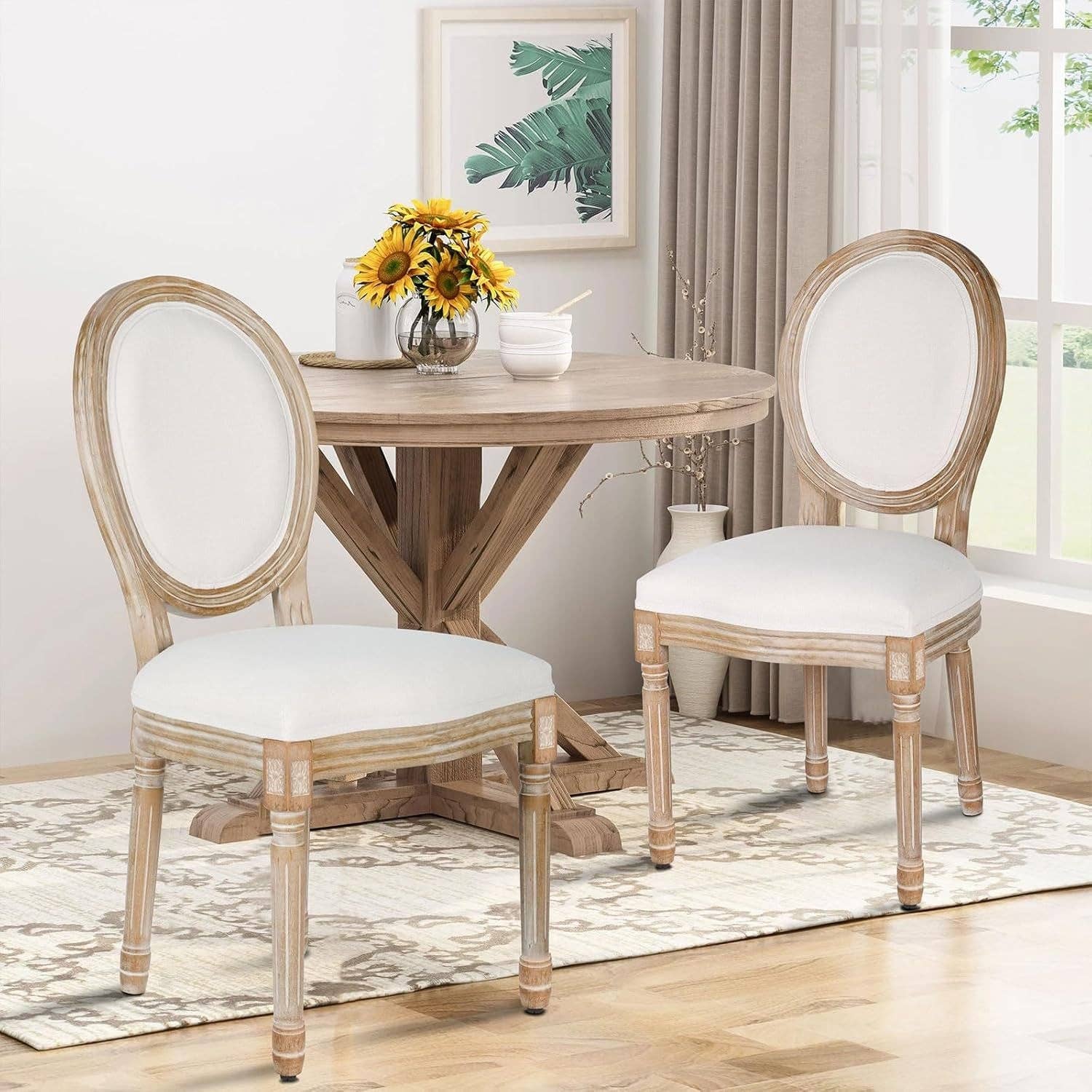 Beige Fabric Dining Chair Set Of 2 Square Back With Solid Wood Legs for wholesale on Faire6