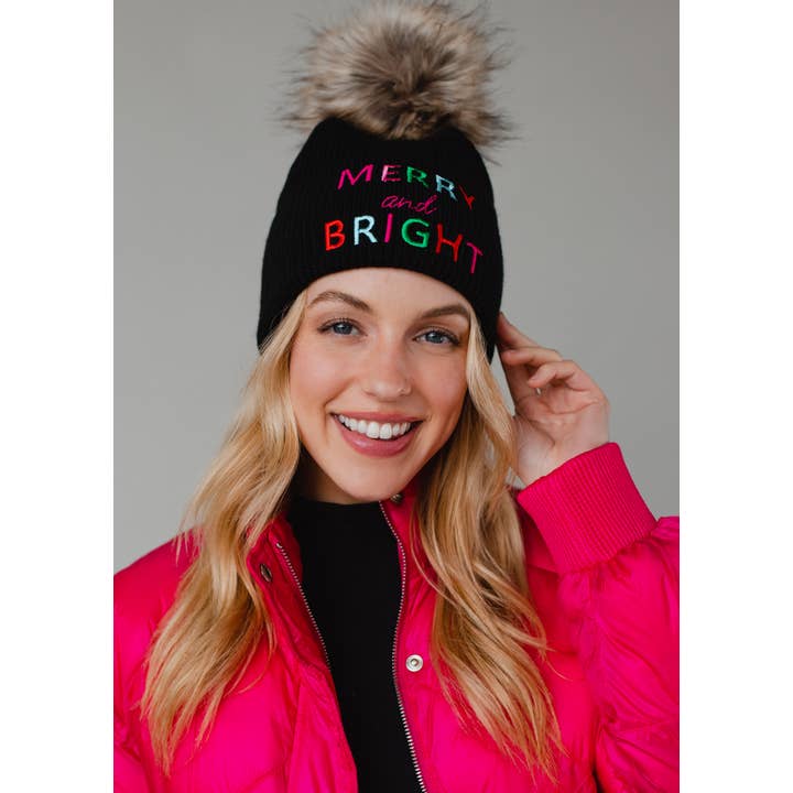 Panache Apparel Co. - Wholesale Beanie - Women's - Black Merry & Bright Knit Pom Hat