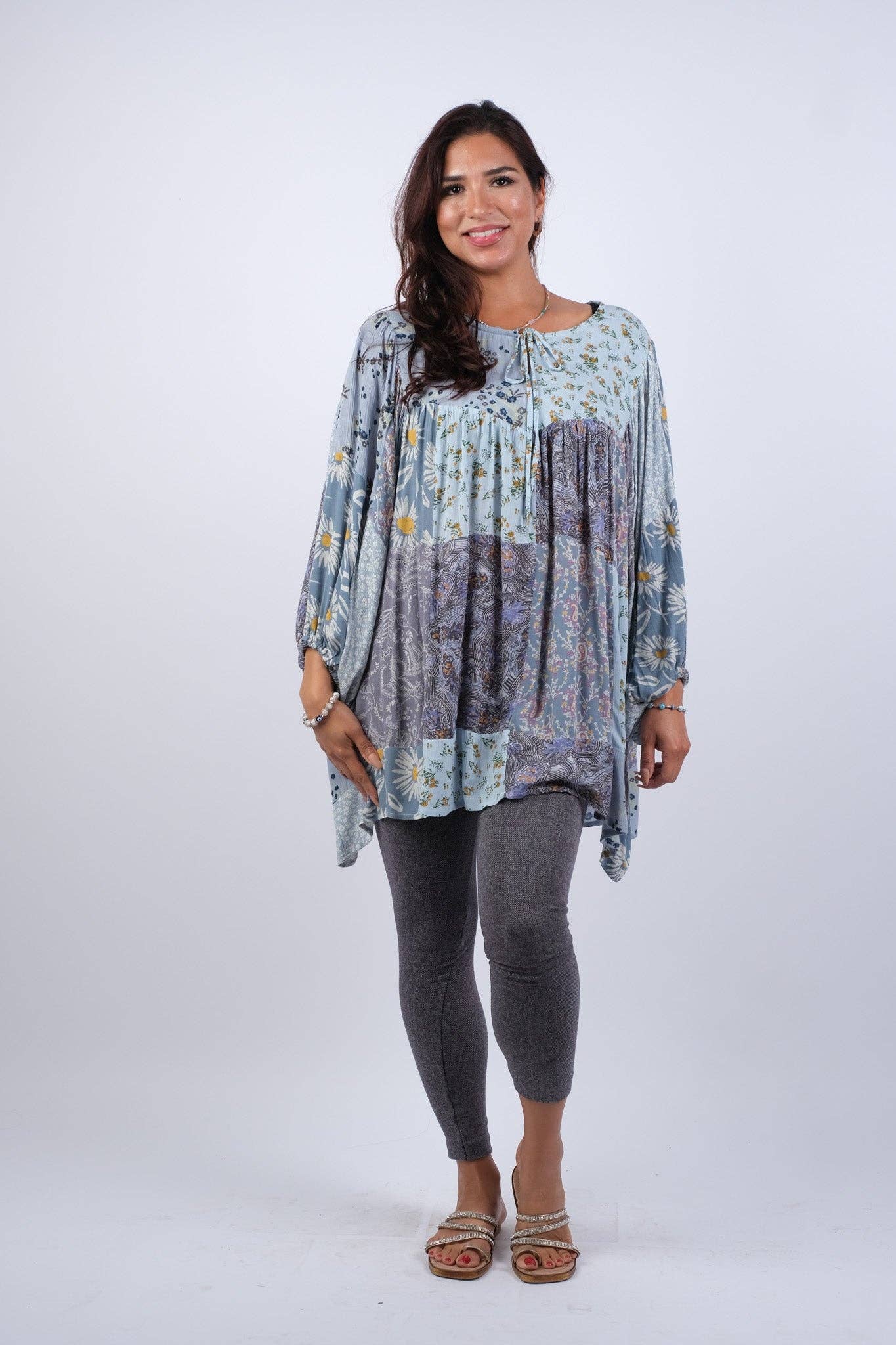 Sacred Threads - Wholesale Tunic - Women's - Patchwork Breezy Bluebell Top with Billow Sleeves2