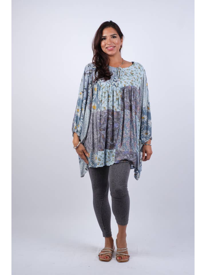 Sacred Threads - Wholesale Tunic - Women's - Patchwork Breezy Bluebell Top with Billow Sleeves2